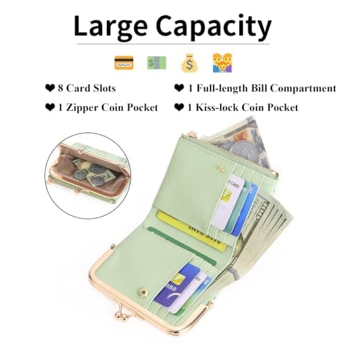 GAEKEAO Small Purses for Women RFID Blocking Bifold Ladies Wallet Vegan Leather Coin Purse with Zipper and Kiss Lock — view 2