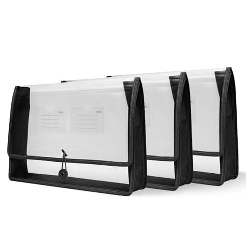 HRLORK 3 Pack File Folder A4 Document Folder Expanding File Organiser with Elastic Closure Portable Plastic Document Pockets for School Office Home- Black