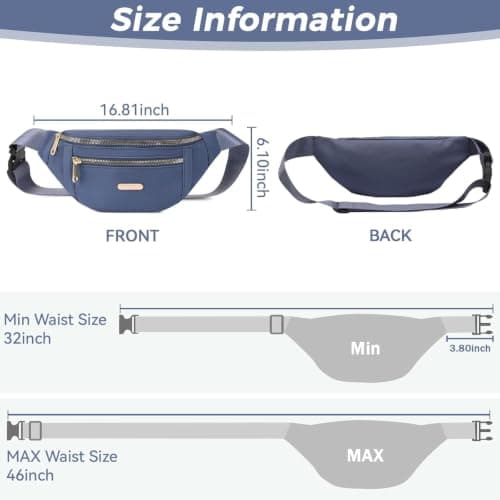 Fanny Pack Fashionable Waist Bag Casual Travel Bum Bag with 3 Zipper Pockets for Women Men Sports Running Hiking Jogging (Blue) — view 3