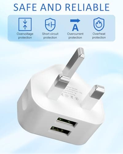 3 Pack Dual Port USB Plug UK Charger 5V/2.1A Compact Mains Fast — view 3