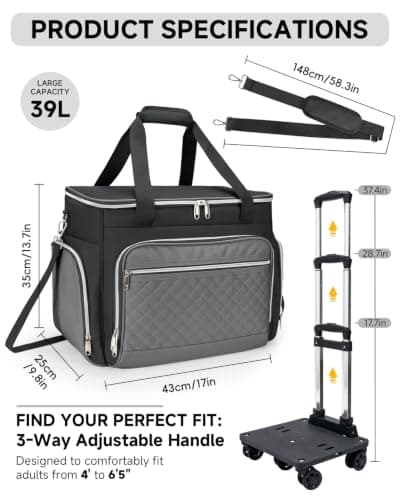Amythe Rolling Teacher Tote Bag with Accordion File Organizer, 5 Wheels Laptop Briefcase with 15.6" Laptop Compartment, Wheeled Bag for Work, Office, Craft-Black — view 2