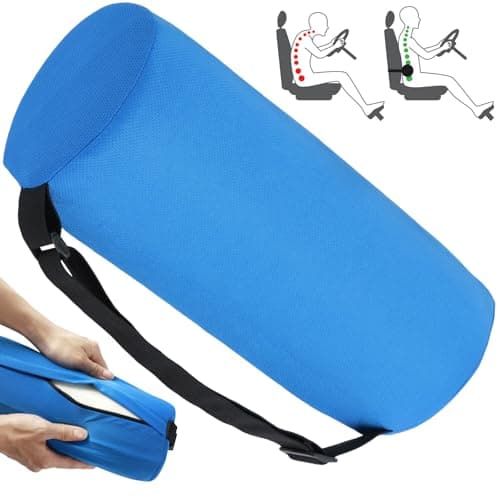 Gatphy Lumbar Roll Pillow Memory Foam Roll Pillow Adjustable Cylindrical Backrest Sofa Cushion with Removable Washable Cover Elastic Strap 11 Inch Lumbar Support Pillow for Office Chair Couch (Blue)