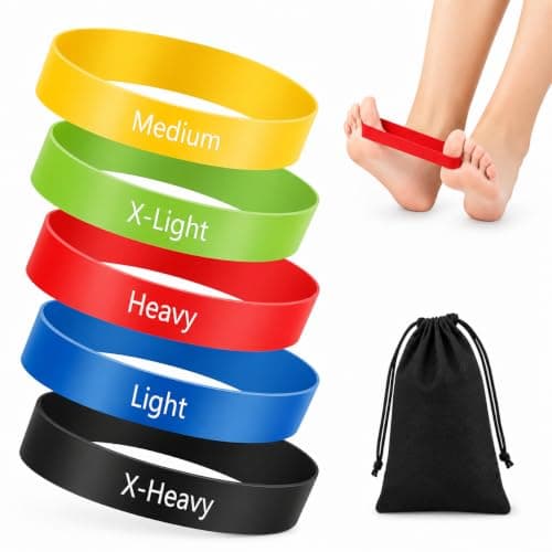 5 Pack Toe Exercise Bands, TPE Toe Strap with Multi Resistance for Bunion Support, Toe Stretch Bands for Foot Strengthener Training, Home Workout, Travel Use with Storage Bag Included