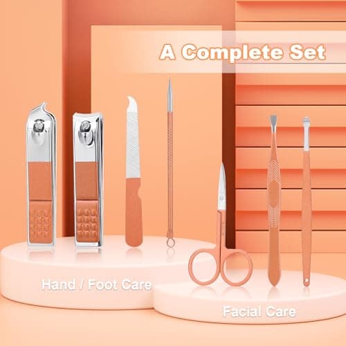 Manicure Set-Stainless Steel Nail Care Set-Professional 7 in 1 Ingrown Toenail Clipper Grooming Tool-Pedicure Kit & Toe Nail Cutter-Thick Nail Scissors Toiletries with Cuticle Trimmer (Rose Gold) — view 6
