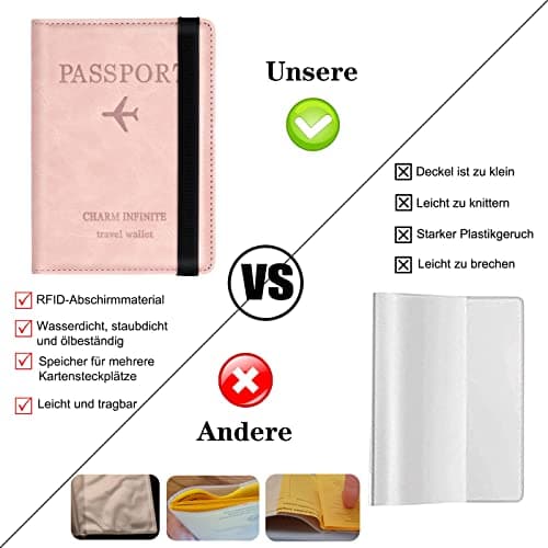 Toctax Passport Holder Cover, PU Leather RFID Travel Wallet Case Organiser Accessories, UK Passport Cover for Passport, Business Cards, Credit Cards, Boarding Passes (Pink) — view 2