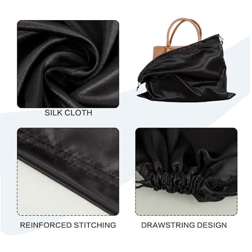 HBJSP Dust Bags for Handbags, Silk Dust Cover Storage Bags, Dustproof Drawstring Pouch for Clothes, Purse, Shoes, Boots - 2PCS (Black) — view 2