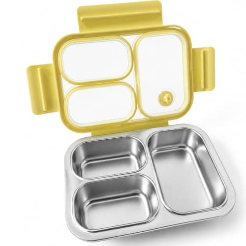 Kabbas Kids Adults Stainless Steel Bento Box, 3-Compartment Metal Lunch Box