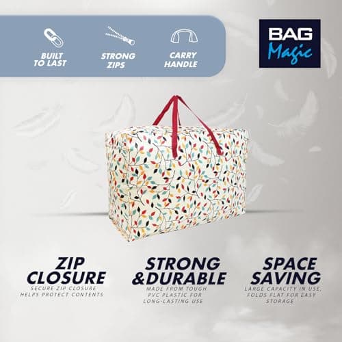 Extra-Large 100L Storage & Shopping Bag – Heavy-Duty PVC Zip Holdall for Laundry, Moving, Travel & Home Organisation - Leaves — view 3