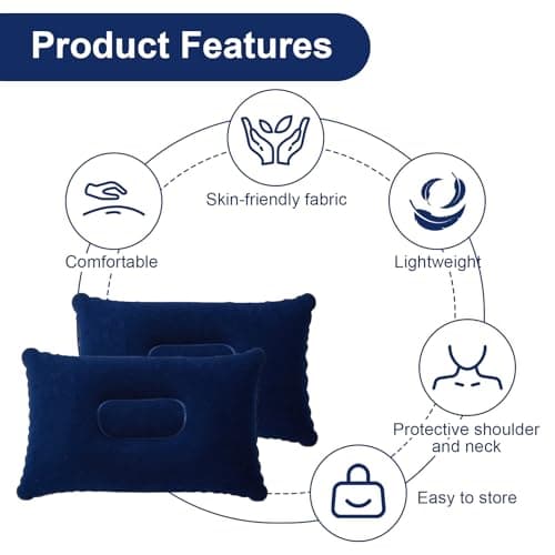flintronic 2Pcs Inflatable Pillows, Ultralight Camping Pillows, Portable Compact Blow Up Pillows for Neck & Lumbar Support, Perfect for Travel, Camping, Outdoors, Fishing, Beach，Navy — view 4
