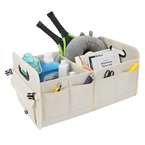 AOKJOY Car Trunk Organizer Car Storage Organizer Collapsible Multi Compartment Car Organizer Adjustable Straps Car Organizer for SUV(Beige) — view 6