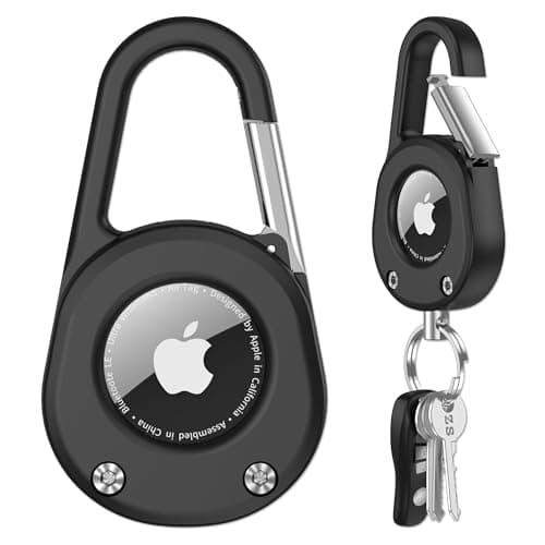 SCALLOP for AirTag Holder with Carabiner,Thick Hard PC AirTag Keyring,IPX8 Waterproof,Secure Lock,Transparent Window,Metal Spring Buckle,Universal Wheel Key Ring for Apple AirTag (Black 1 Pack)