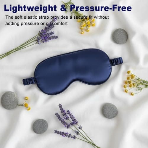 Sleep Mask Satin Eye Mask, Blackout, Navy Blue — view 3