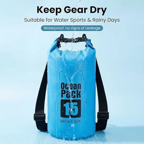 RONGZUBAT 10L Waterproof Dry Bag with Shoulder Strap, Roll Top Dry Sack for Towels and Clothes, Waterproof Bag for Kayaking, Paddle Boarding, Boating, Beach, Camping and Travel - Blue — view 4
