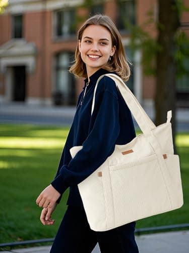 Lekespring Laptop Tote Bag for Women - Large Capacity Shoulder Bag with Zip and Pocket for College School Work Travel Shopping(Beige) — view 3