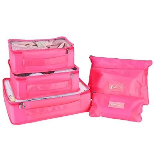 Vinsani 6pc Packing Cubes Travel Organiser Set for Suitcase, Rose Red