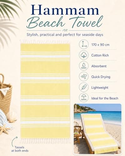 Adore Cotton Rich Hammam Beach Towel 90 x 170cm - Yellow Stripe — view 3