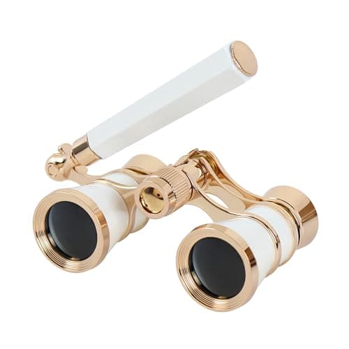 Aomekie Theatre Opera Glasses with Handle 3X25 Compact Folding Binoculars for Theater Horse Racing Classical (White)