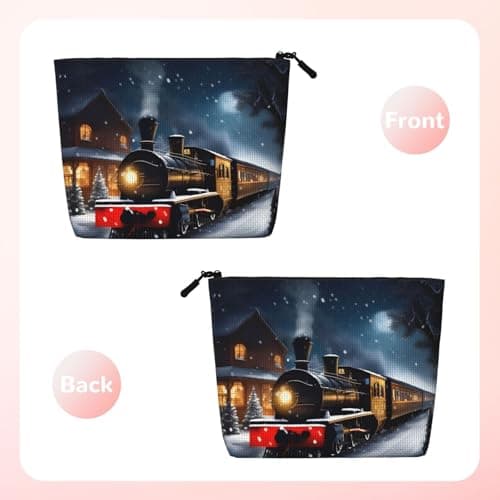 Winter Christmas Snow Night Railway Train Versatile Travel Makeup Bag Travel Pouch with Zipper Accessories Organizer — view 2