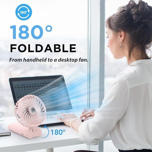 Lepwings Handheld Fan, Pack of 2 Mini Fans, USB Rechargeable, 5.5-16 Hours Runtime, 4 Wind Speeds, Foldable Quiet Small Fan for Travel, Office, Home and Outdoor - White — view 3
