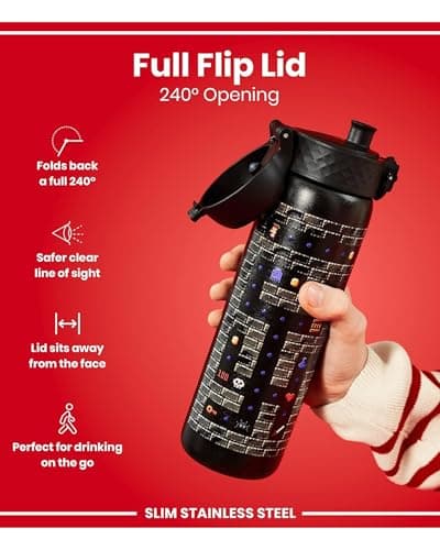 ION8 Lightweight Steel Water Bottle, 600 ml/20 oz, Non-Insulated, Leak Proof, Easy to Open, Secure Lock, Dishwasher Safe, Flip Cover, Fits Cup Holders, Carry Handle, Metal Water Bottle, Gamer — view 4