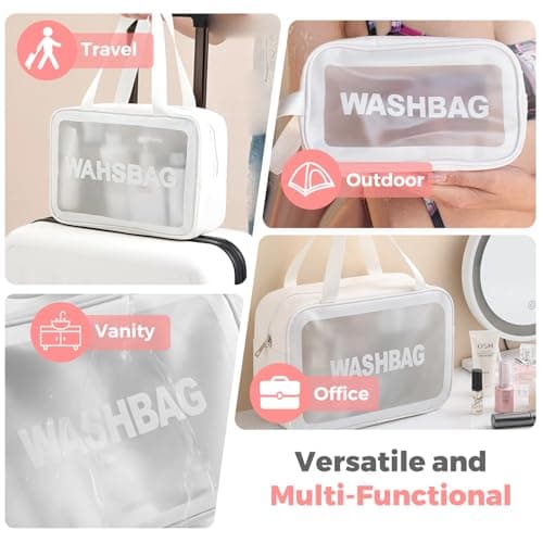 Woobroo Clear Travel Toiletries Bag for Women, 3 Pack Toiletry Bags with Zippers Travel Essentials PVC Waterproof Cosmetic Clear Wash Bag for Girls, White — view 6