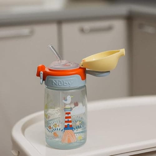 Nuby No Spill Super Straw Toddler Water Bottle, 360ml, 12M+, Sunshine — view 4
