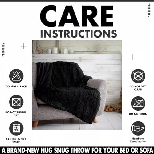 Cuddles Throws Hug & Snug Long Pile Fulffy Fur Fleece Blankets Super Soft Warm Cosy Couch Sofa Settee Bed Sherpa Fleece Throws Travel Multipurpose Large Blankets (Black, Double - 150x200cm) — view 6