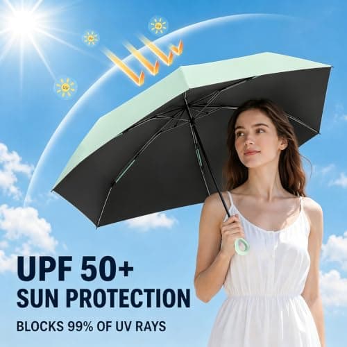 Mini Travel Sun Umbrella with Ring Handle UPF 50+ UV Protection，Mint Green — view 3
