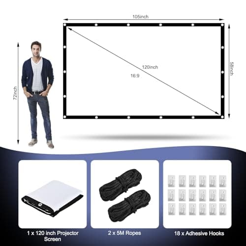HOPFROG 120 Inch Portable Projector Screen, Washable & Anti-Crease Milk Silk Fabric, 16:9 4K HD Dual-Sided Foldable Movie Screen for Outdoor Camping & Home Theater, Easy Setup with Hooks, 160° View — view 5