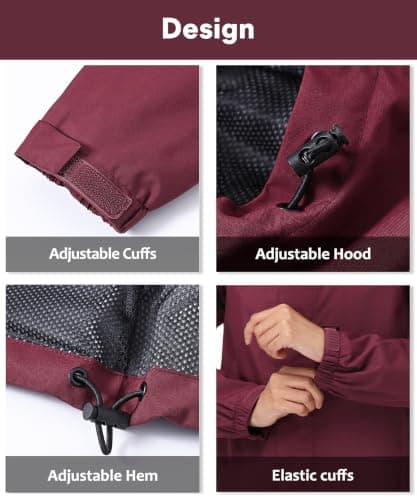 Huayuzh Womens Waterproof Jacket Rain Coats Lightweight Wine Red S — view 6
