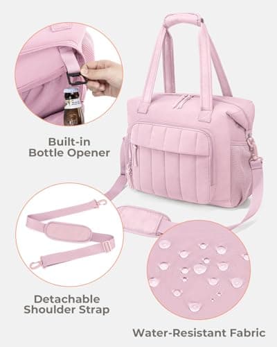 Puffer Cooler Bag 35 Cans Insulated Soft Cooler for Women Lightweight Ice Chest Leakproof & Portable Lunch Coolers for Picnic, Beach, Camping, Work, Travel, Trip (Pink) — view 6