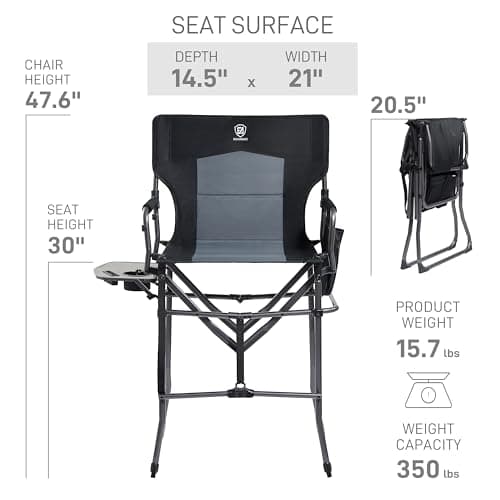 EVER ADVANCED 76CM Seat Height Tall Folding Camping Directors Chair — view 2