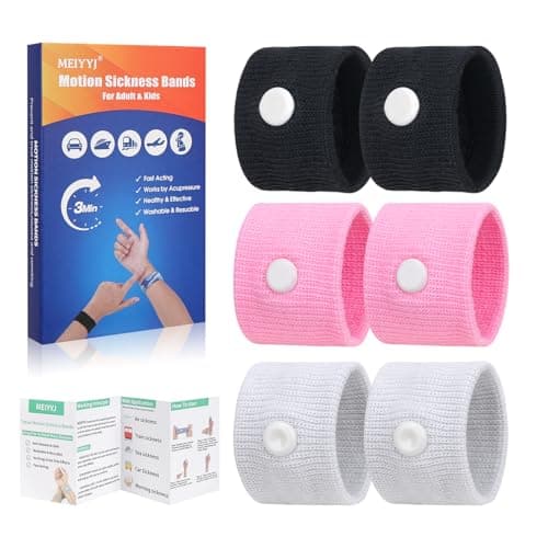 MEIYYJ Travel Sickness Bands for Adults and Kid Anti Nausea Wristbands for Motion & Morning Sickness Relief Bands for Pregnant Wowen Acupressure Nausea Relief for Car, Sea-3 Pairs(Black/White/Pink)