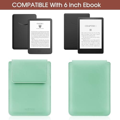 HoYiXi Universal Sleeve Case for 6-inch Kindle/Kobo/Voyaga/Pocketbook/Tolino E-book reader Lightweight Leather Protective Sleeve Case Pouch for 6-inch E-book, Green — view 2