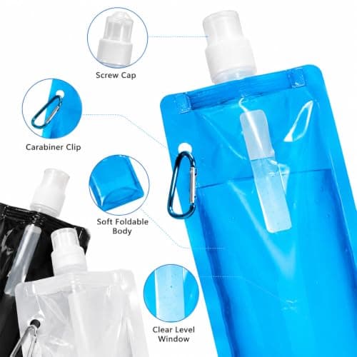 7 Foldable Water Bottles with Carabiner Clip 500ml Collapsible Flasks — view 5