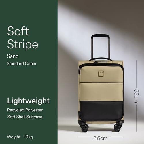 ANTLER - Soft Stripe 2.0 Cabin Suitcase - easyjet Compatible Bag 55x35x20 - Adjustable Handle, 4 Spinner Wheels, Lightweight, TSA Lock - Recycled Polyester Luggage - Sand Yellow — view 2