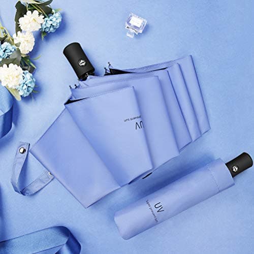 Maibar Sun Umbrella UV Protection SPF 50 Travel Folding Automatic Mini Umbrellas for Women Handbag Size Travel Parasol (Light Blue) — view 2