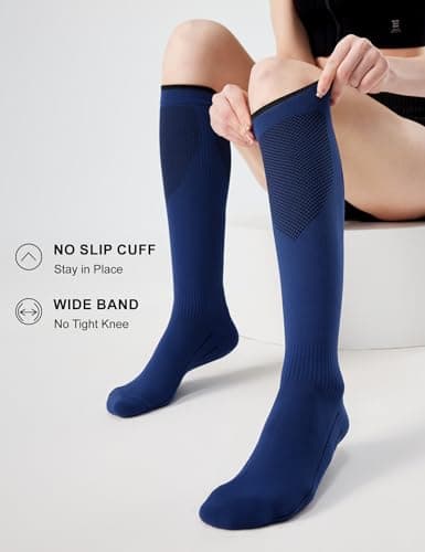 FITRELL 3 Pairs Compression Socks for Women and Men 20-30 mmHg Travel Flight Socks Medical Knee High Socks for Sport, Flying, Carers, Nurse, Pregnant Women, Varicose Veins, Black+Grey+Navy, S/M — view 4