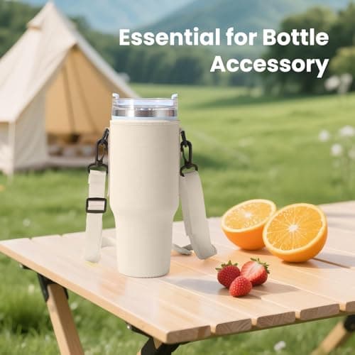 Lafefe Water Bottle Carrier Cover Bag, Stanley 40 Oz Tumbler Cup Accessories, 40OZ Bottle Bag, Adjustable Shoulder Strap and Carabiner Clip, for Mountaineering, Travel, Camping, Skin tone — view 6