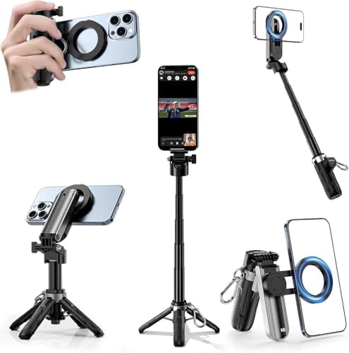 CloudValley Magnetic 4-in-1 Multifunctional Selfie Stick Tripod, Mini Portable Pocket Phone Stand with Detachable Remote Control, Compatible with MagSafe, for iPhone/Android, Travel Vlog