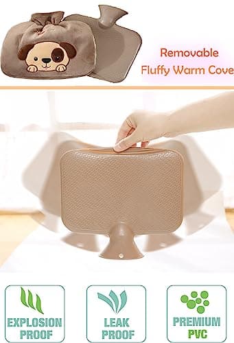 iEasey Hot Water Bottle with Fleece Cover UK 1.2L Winter Hand Warmer Muff Fluffy Rubber Hot Water Bag Massaging Hot Cold Therapy for Pain Relief, Neck and Shoulders, Menstrual Cramps, Feet Warmer — view 3