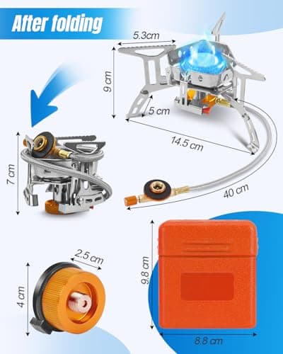 Portable Camping Gas Stove, Windproof 3500W Burner with Piezo Ignition, Adapters for Outdoor BBQs Cooking Hiking Camping and Picnics (silver) — view 3