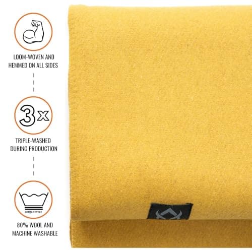 Arcturus Military Wool Blanket - 4.5 lbs, Warm, Thick, Washable, Large 64" x 88" - Great for Camping, Outdoors, Sporting Events, and Survival Kits (Gold) — view 2