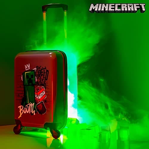 Minecraft Suitcase Kids Teens Creeper Hard Shell Luggage Travel Case 4 Wheels Handle Travel Essentials Holiday School Trips (Grey, S/L49cm x W33cm - 30L) — view 3
