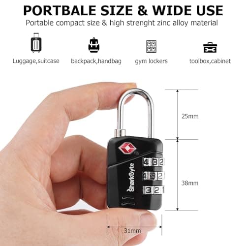 SharkByte TSA Approved Luggage Locks, 3-Dial Security Travel Combination Padlock, Travel Lock for Suitcases Luggage Case, Backpack, Travel Bag, Code Small Padlock, Suitcase Locks (2 Pack) — view 4