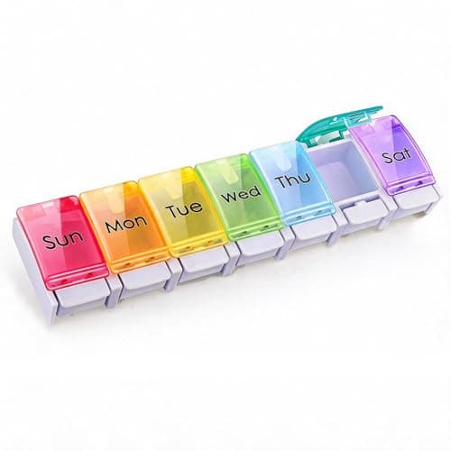 Portable Weekly Pill Box Organiser Push Button Pop Open Lids