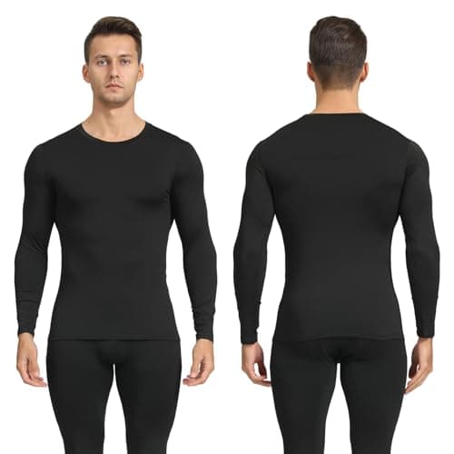 HYCOPROT Men's Thermal Long Sleeve Shirts Fleece Lined Base Layer Stretchy Breathable Compression Tops Sports Keep Warm Undershirt Winter Athletic Workout Top for Running Cycling Skiing (Black, S) — view 2