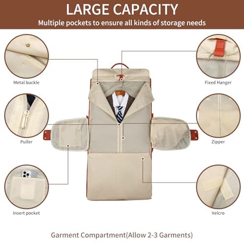 Travel Bag with Wheels, 2-in-1 Foldable Garment Bag, Stylish Carry-On with Toiletry Pocket, Shoulder Strap, and Shoe Compartment for Convenient Travel — view 3