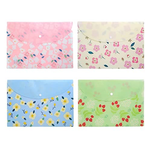 Plastic Wallets A4 Wallets Folders Document Organiser Floral Filing Document Folders A4 File Envelopes with Snap Closure 4pcs
