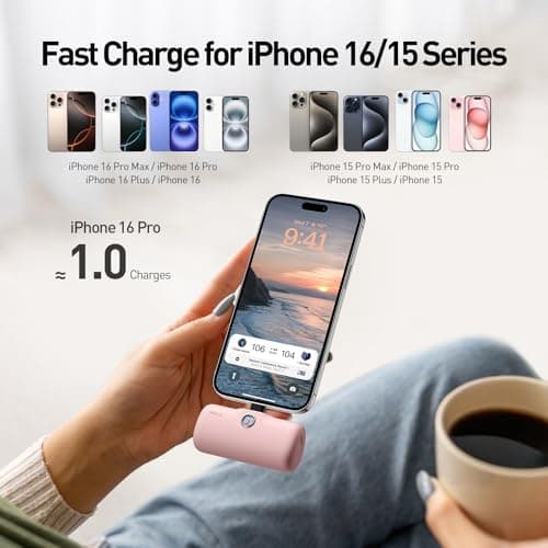 iWALK USB-C Portable Charger 4800mAh 20W Power Bank Small Fast Charging Battery Pack with LED Display Compatible with iPhone 17 Pro/16 Plus/16 Pro Max/15/iPad/AirPods Andriod Phone Samsung,Pink — view 2